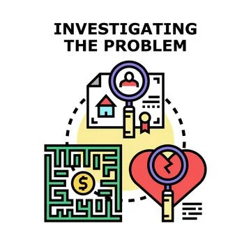 Investigating different problem types finding solutions concept Stock Illustration
