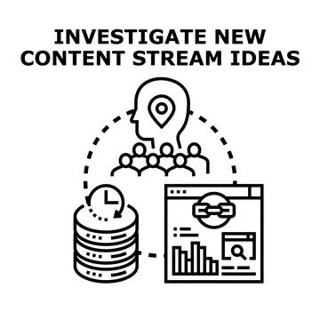 Investigating new content stream ideas for digital marketing Stock Illustration