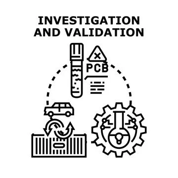 Investigation and validation process diagram concept Stock Illustration