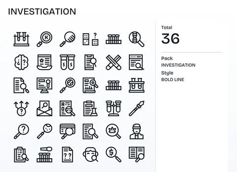 Investigation Essential Vector Set including 36 Grid Fitted Bold Line 256x2.. Stock Illustration