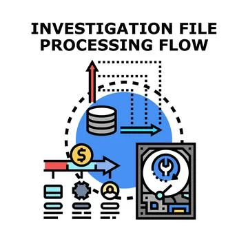 Investigation file processing flow analyzing digital information Illustrazione stock