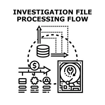 Investigation file processing flow analyzing digital information Stock Illustration