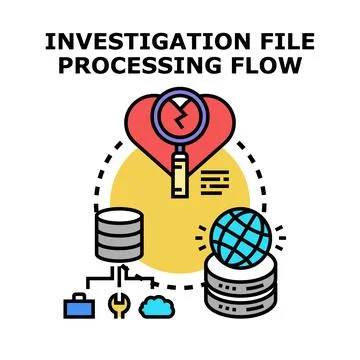 Investigation file processing flow analyzing digital information Stock Illustration