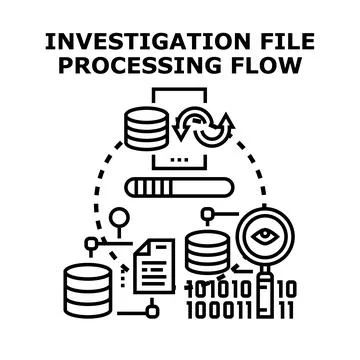 Investigation file processing flow analyzing digital data Stock Illustration