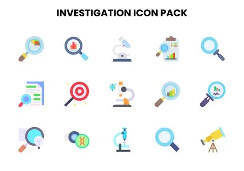 Investigation Flat Scalable Icons Pack Stock Illustration