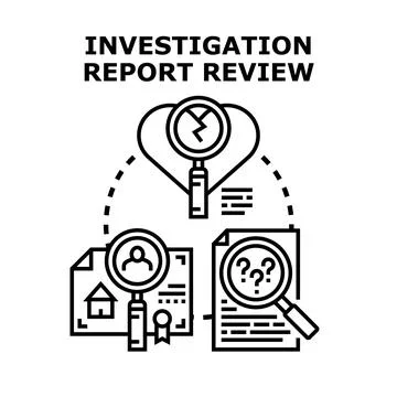 Investigation report reviewing analyzing documentation problems Stock Illustration