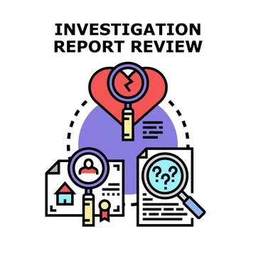 Investigation report reviewing analyzing documentation problems Stock Illustration