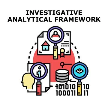 Investigative analytical framework researching information and data analysis Stock Illustration