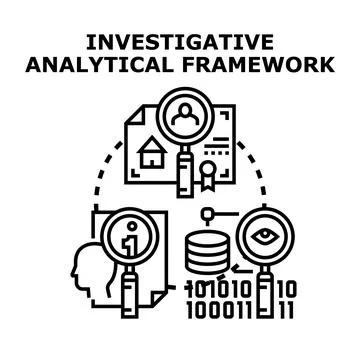 Investigative analytical framework researching information and data analysis Stock Illustration