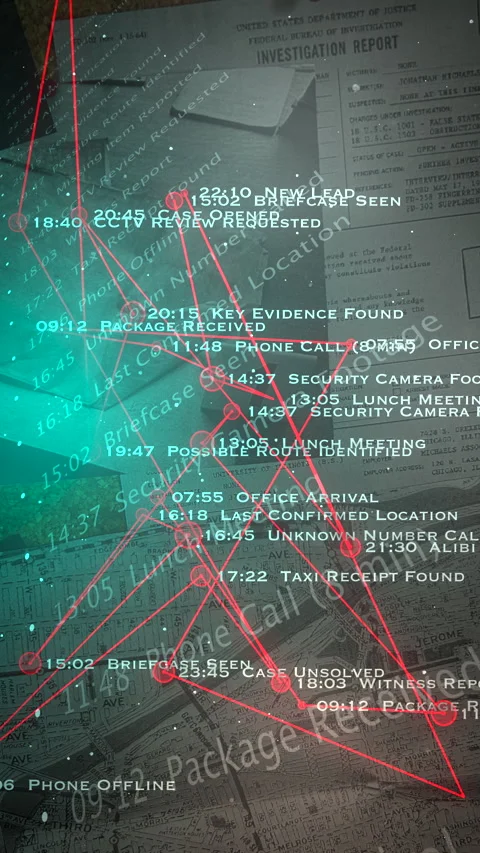 Investigative Crime Timeline Network Map Motion Graphic for True Crime Stock Footage 337689514
