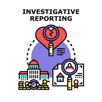 Investigative reporting process researching corporate and legal matters Stock Illustration