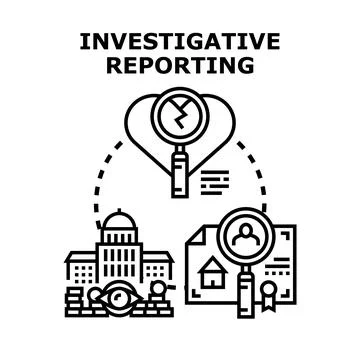 Investigative reporting process researching corporate and legal matters Stock Illustration