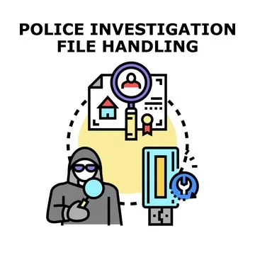 Investigator examining digital files for forensic evidence Stock Illustration