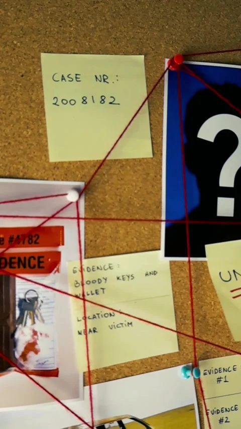 Investigator placing an unsolved note on a crime board Stock Footage 345258200