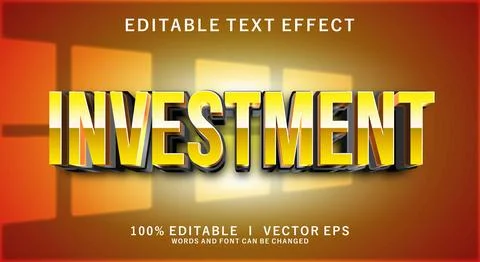 Investment 3d vector text effect with modern style design Stock Illustration