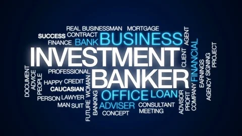 Investment banker animated word cloud, text design animation. Stock Footage