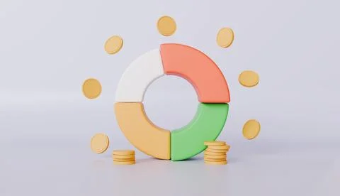 Investment data analysis, stacking coins with pie chart concept Stock Illustration