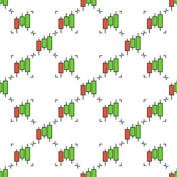 Investment Graph or Chart vector Three Candlesticks colored seamless pattern Illustrazione stock
