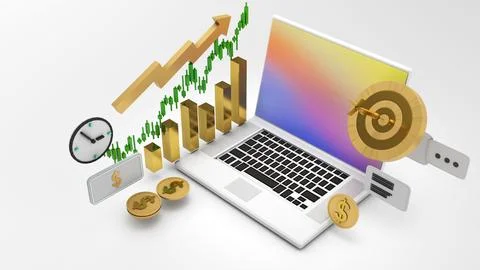 Investment in information technology, use of computer equipment, view finan.. Stockillustratie