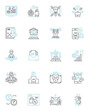 Investment intelligence and learning linear icons set. strategy, analysis Stock Illustration