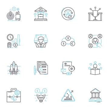 Investment intelligence and learning linear icons set. strategy, analysis Stock Illustration