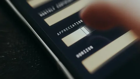 Investment interface where user modifies appreciation rate using a slider Stock Footage 335493903
