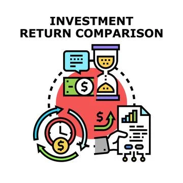 Investment return comparison analyzing financial income growth Illustrazione stock