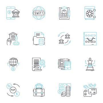 Investment strategy linear icons set. Diversification, Allocation, Risk, Returns Stock Illustration
