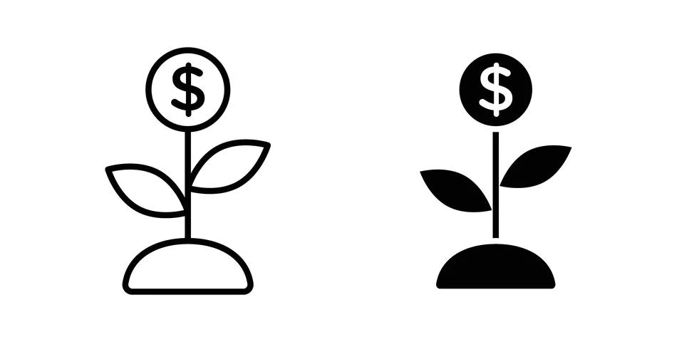 Investment tree icon solid, line, and editable vector set. 스톡 일러스트