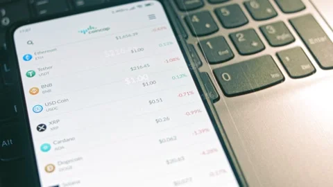 Investor checking Bitcoin, Ethereum and other altcoin cryptocurrency price index Stock Footage 249873257