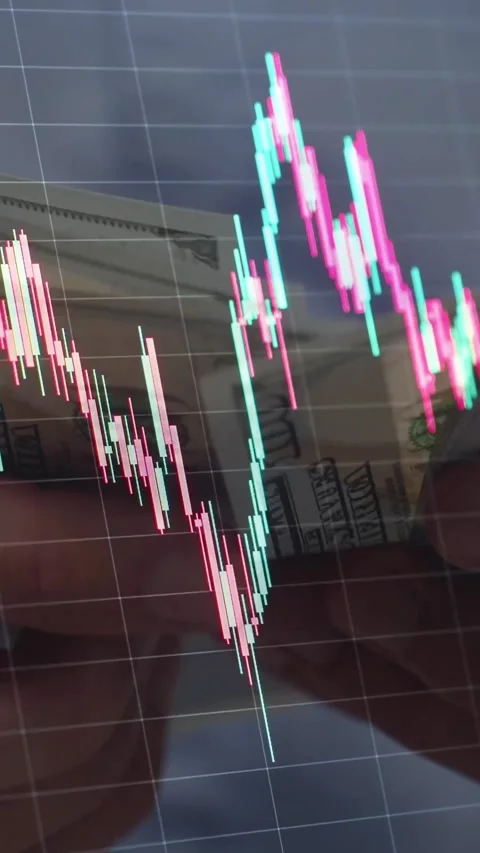 Investor Counting Dollar Bills Candlestick Chart Stock Market Trading Stock Footage 330249470