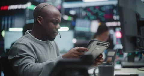 Investor Tracking Asset Performance in Innovative Trading Center Stock Footage 330581571