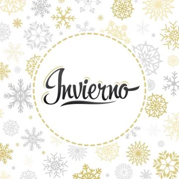 Invierno, Winter spanish text, vector snowflake lettering design. Stock Illustration