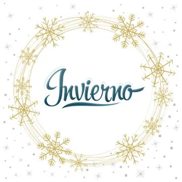 Invierno, Winter spanish text, vector snowflake lettering design. Stock Illustration