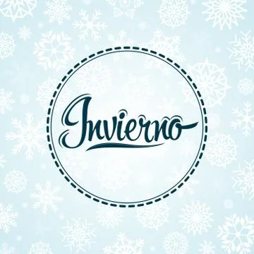Invierno, Winter spanish text, vector snowflake lettering design. Stock Illustration