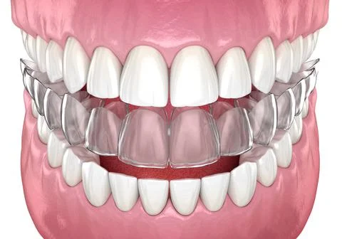 Invisalign braces or invisible retainer. Illustrazione stock
