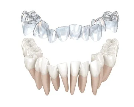 Invisalign braces or invisible retainer make bite correction. Stock Illustration