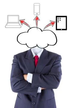 Invisible businessman cloud computing head brain idea Illustrazione stock