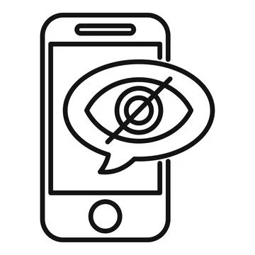 Invisible message symbolized by crossed eye in speech bubble on smartphone sc Stock Illustration