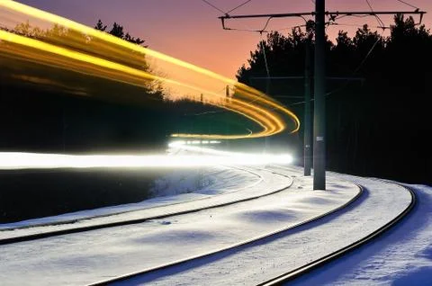 Invisible tram, light trail from the tram Stock Photos