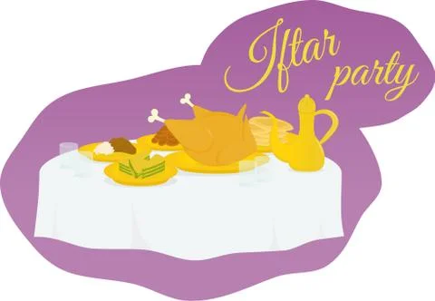 Invitataion card about food being shared in happy party Iftar Stock Illustration