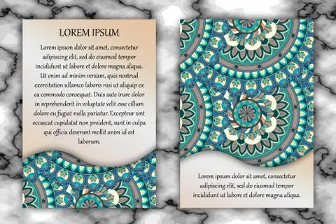 Invitation card design template. Vintage decorative elements with mandala, de Stock Illustration