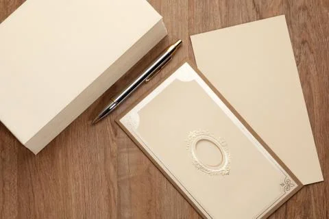 Invitation card with stack of envelop Stock Photos