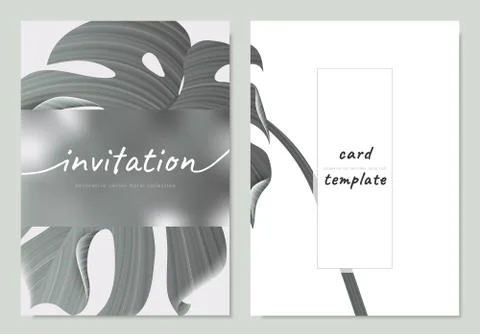Invitation card template design, Split leaf Philodendron with blurred effect Stock Illustration