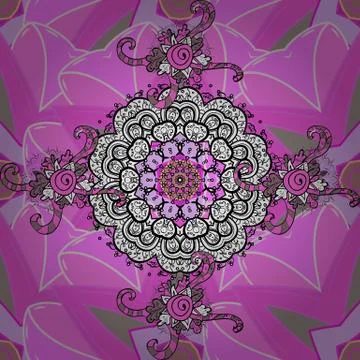 Invitation card. Vector vintage pattern. Mandala colored on a violet, neutral an Illustrazione stock