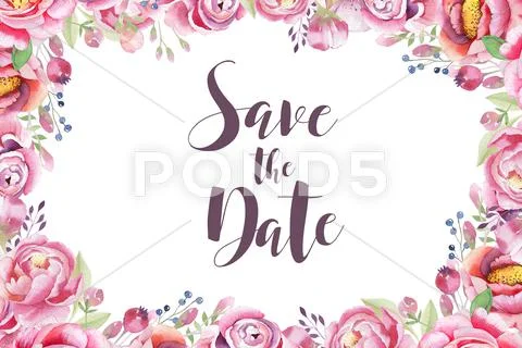 Invitation card with watercolor peony elements. Rustic boho Wedd Stock Illustration