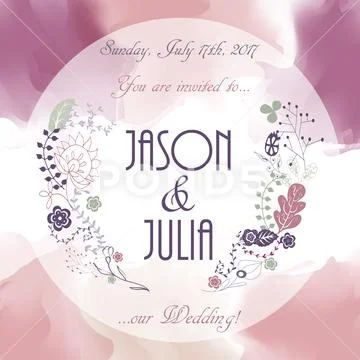 Invitation card on wedding date. Watercolor background. Vector illustration Stock Illustration