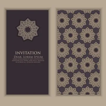 Invitation, cards with ethnic arabesque elements. Arabesque style design. Bus Stock Illustration