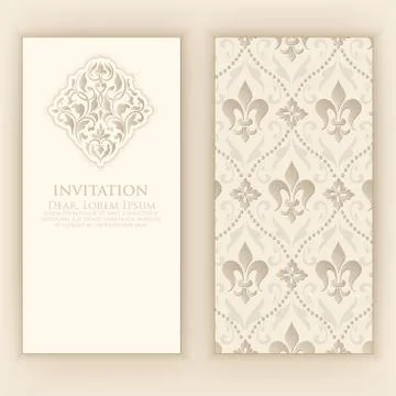 Invitation, cards with ethnic arabesque elements. Arabesque style design. Bus Stock Illustration