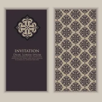 Invitation, cards with ethnic arabesque elements. Arabesque style design. Bus Stock Illustration